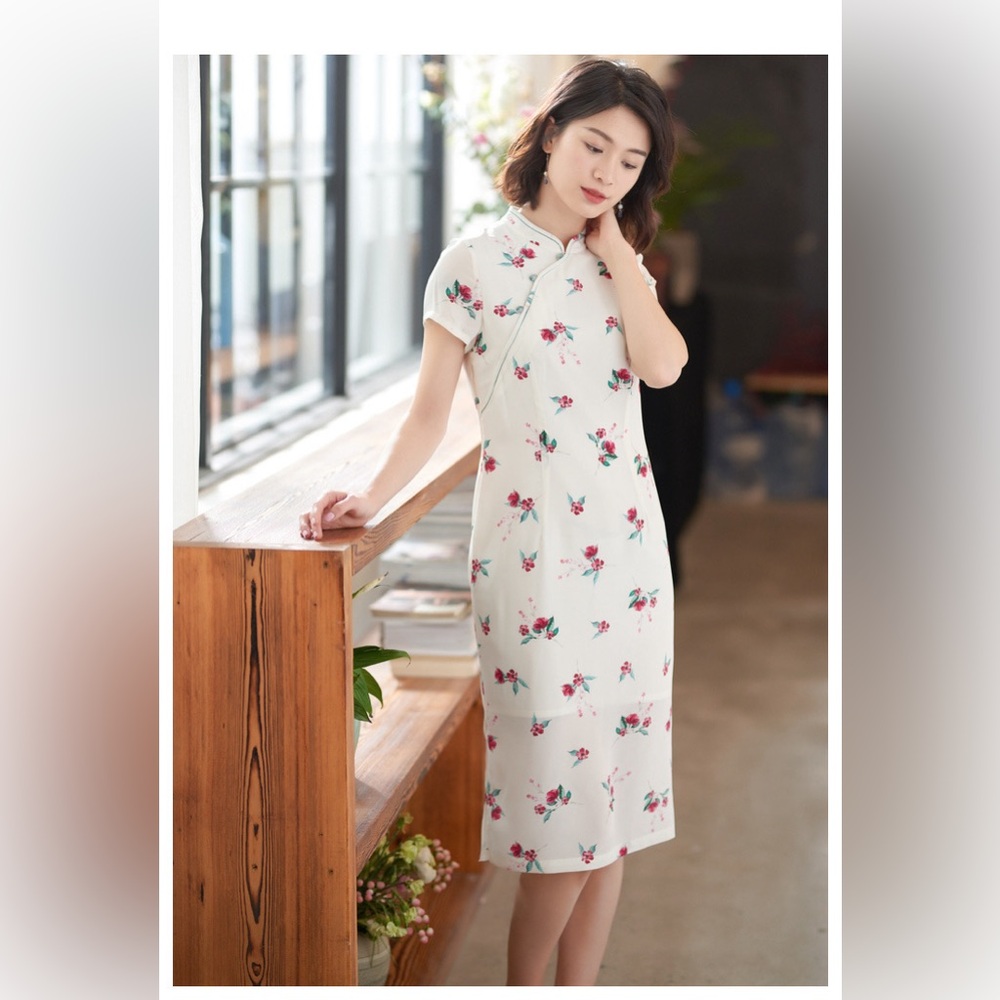 ✨Host Pick✨Floral Print Short Sleeve Silk Qipao/Cheongsam Dress